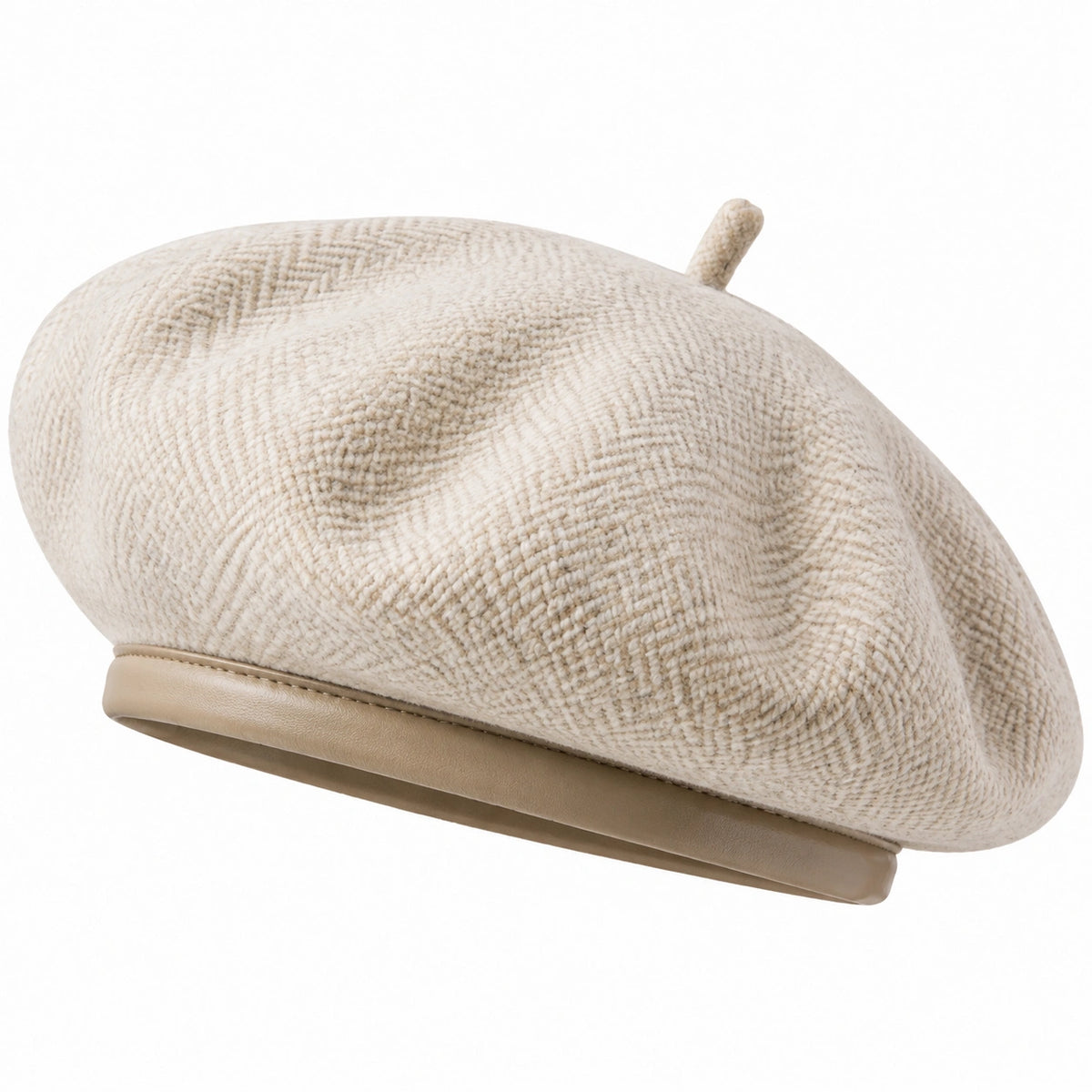 Béret taille unique en textile beige à texture tissée style classique