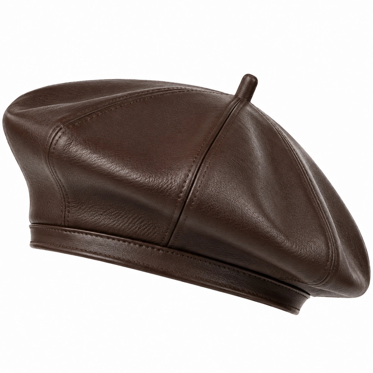 Béret taille unique en similicuir marron style classique