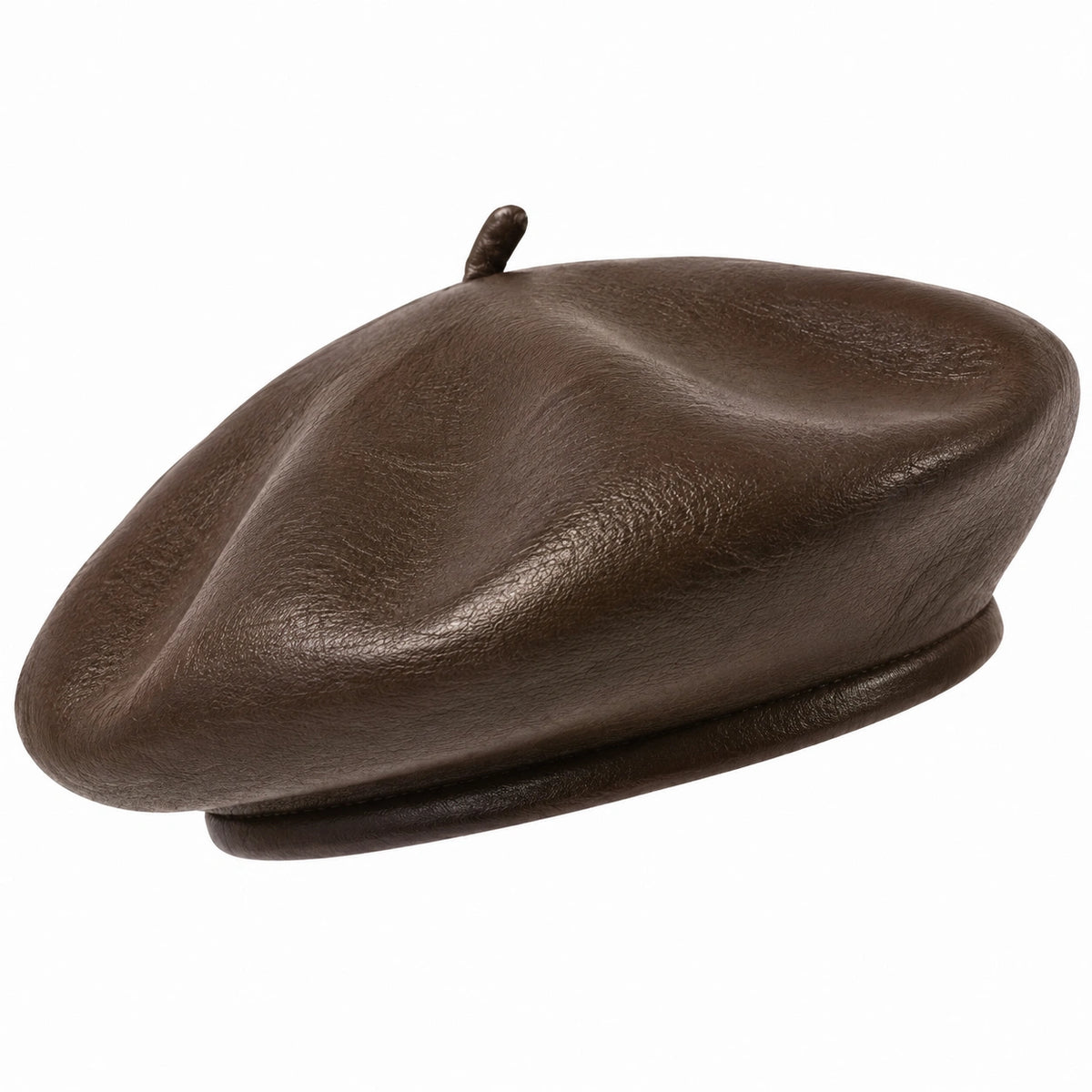 Béret taille unique en similicuir marron style classique