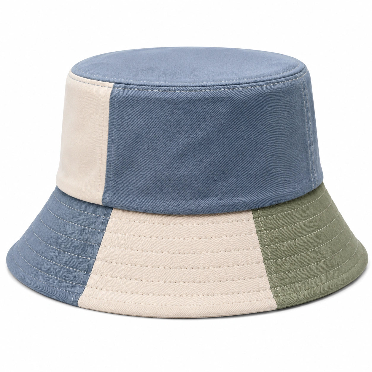 Chapeau bob taille unique en tissu bleu beige vert style color block