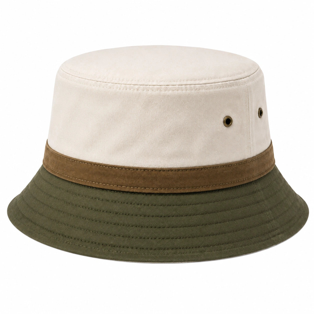 Chapeau bob taille unique en tissu beige marron et vert kaki - style décontracté