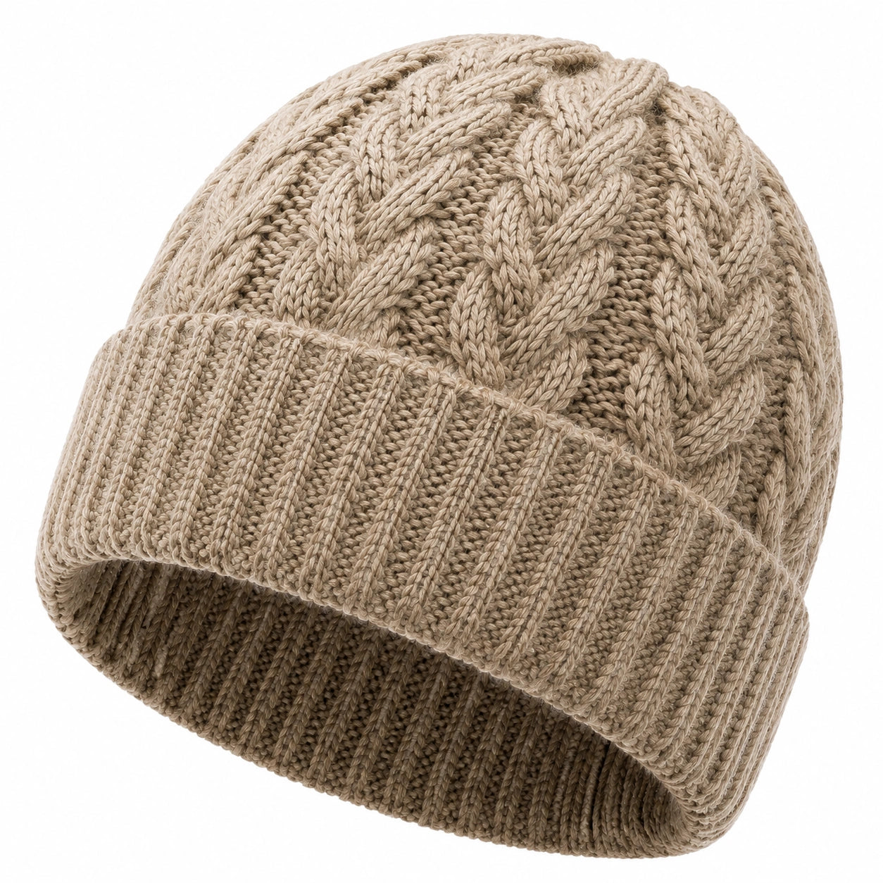 Bonnet taille unique en maille beige à revers torsadé pour adulte
