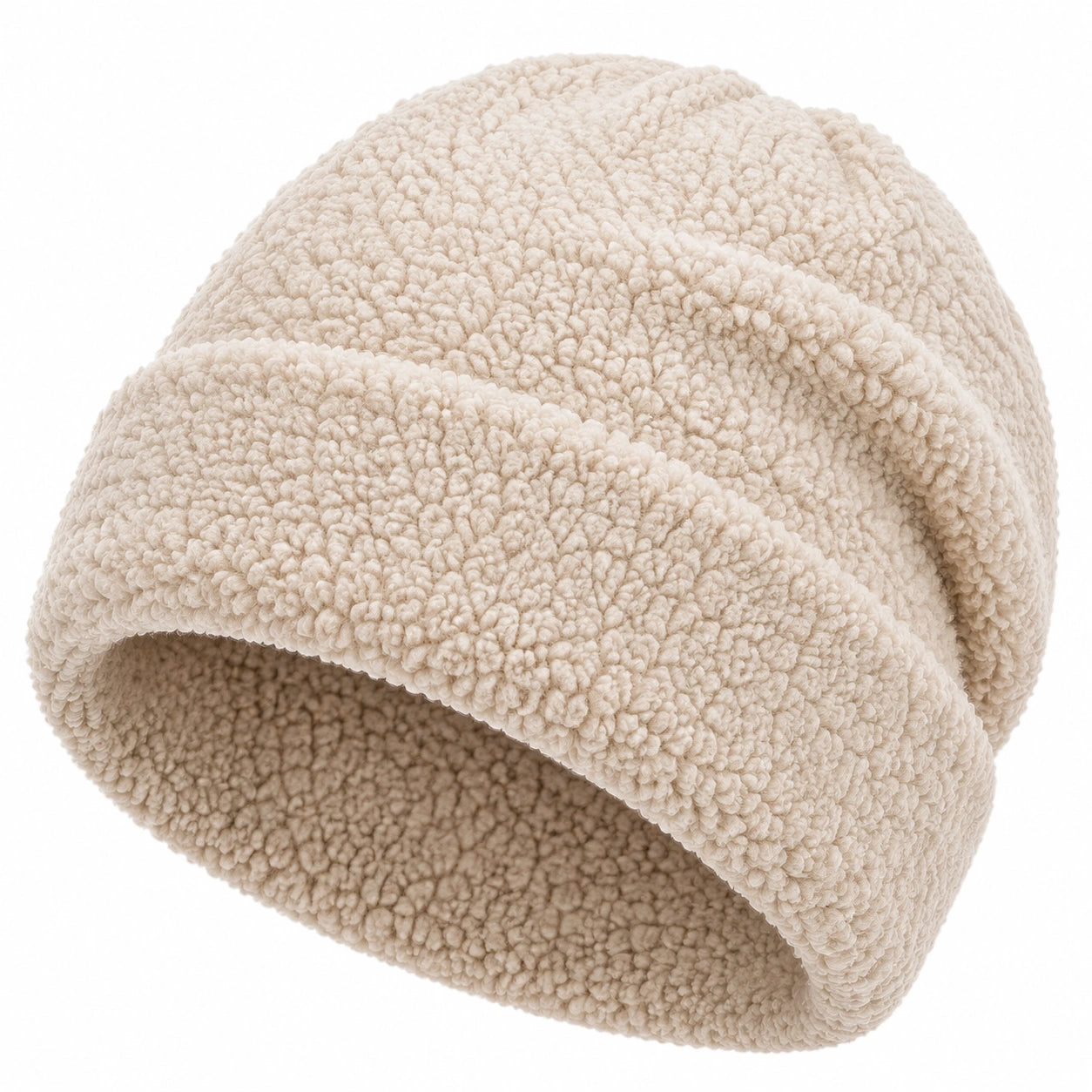 Bonnet taille unique en tissu bouclette beige style décontracté