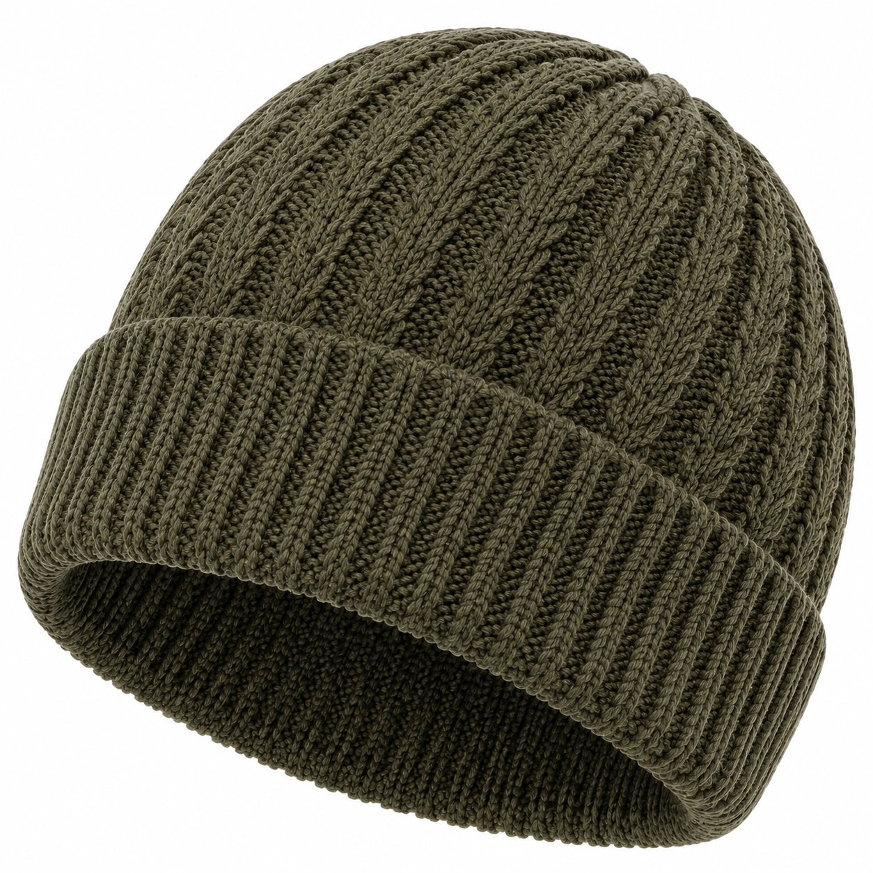 Bonnet taille unique en maille vert kaki à revers côtelé