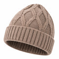 Bonnet taille unique en maille beige à revers motif torsadé