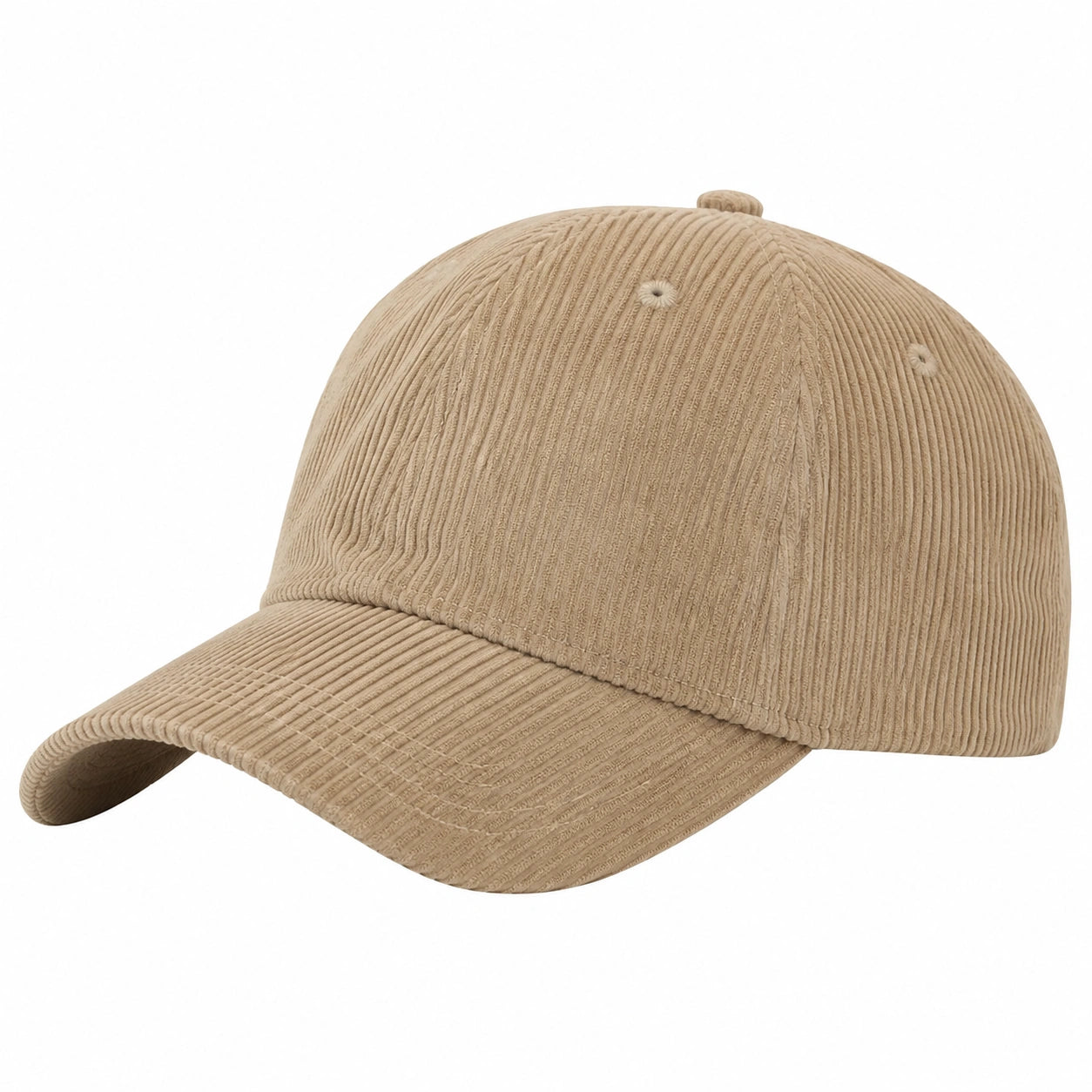 Casquette taille unique en tissu côtelé beige - visière courbée ajustable