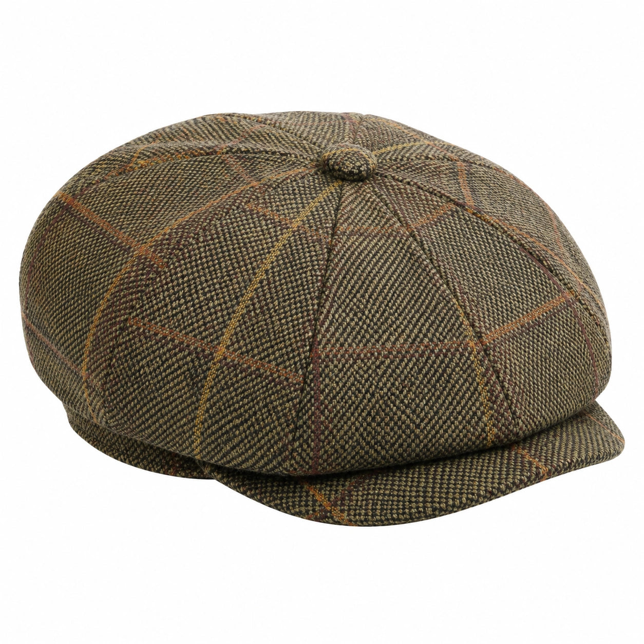 Casquette gavroche taille unique en tissu à carreaux vert olive style classique