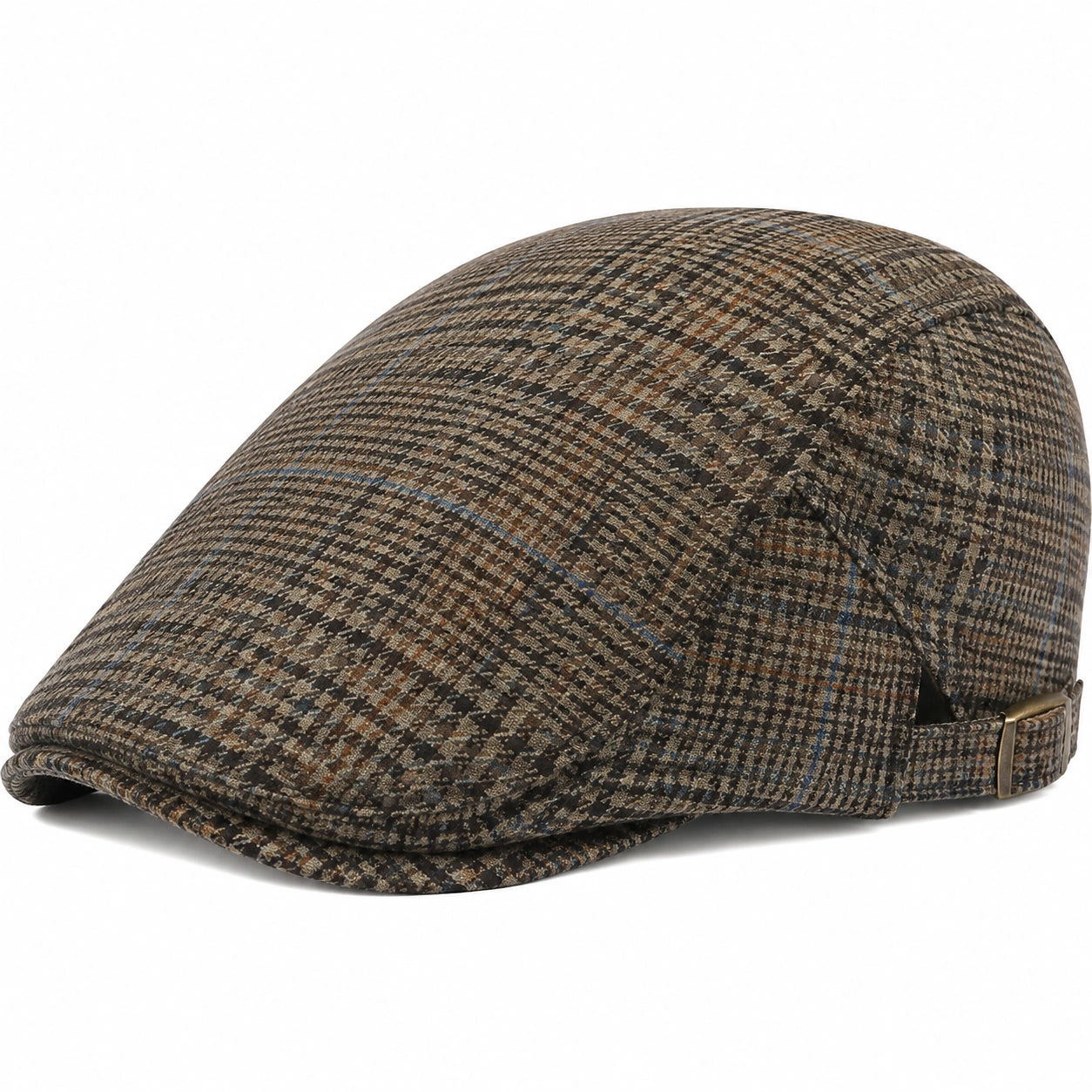 Casquette plate taille unique en tissu à carreaux marron style classique réglable