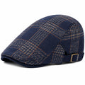 Casquette plate taille unique en textile bleu marine à carreaux réglable