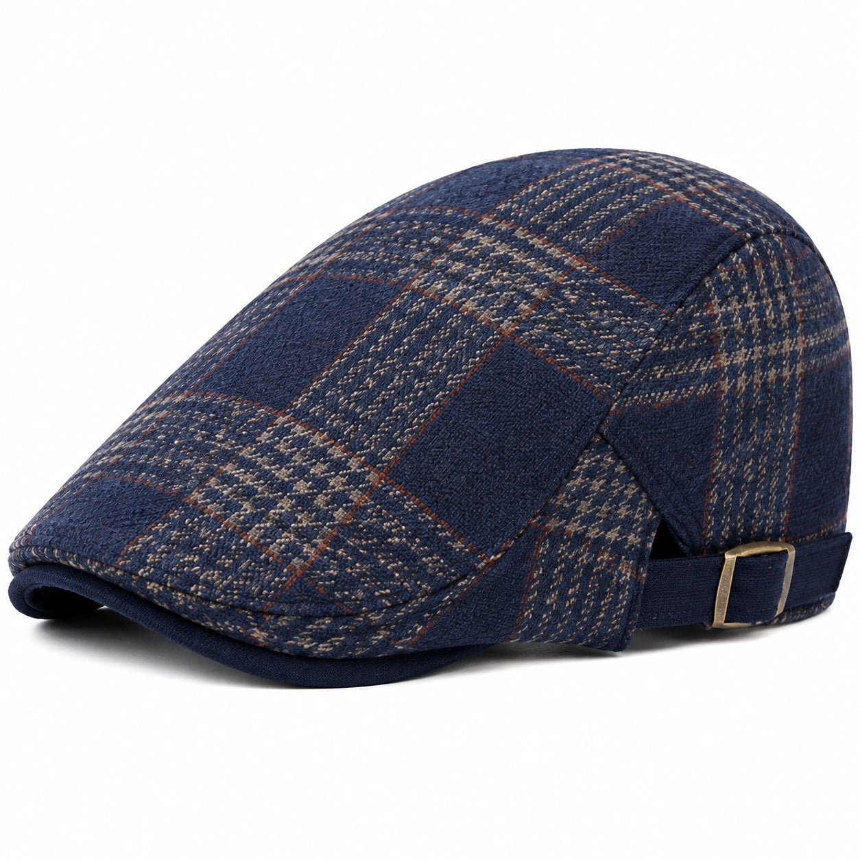 Casquette plate taille unique en textile bleu marine à carreaux réglable