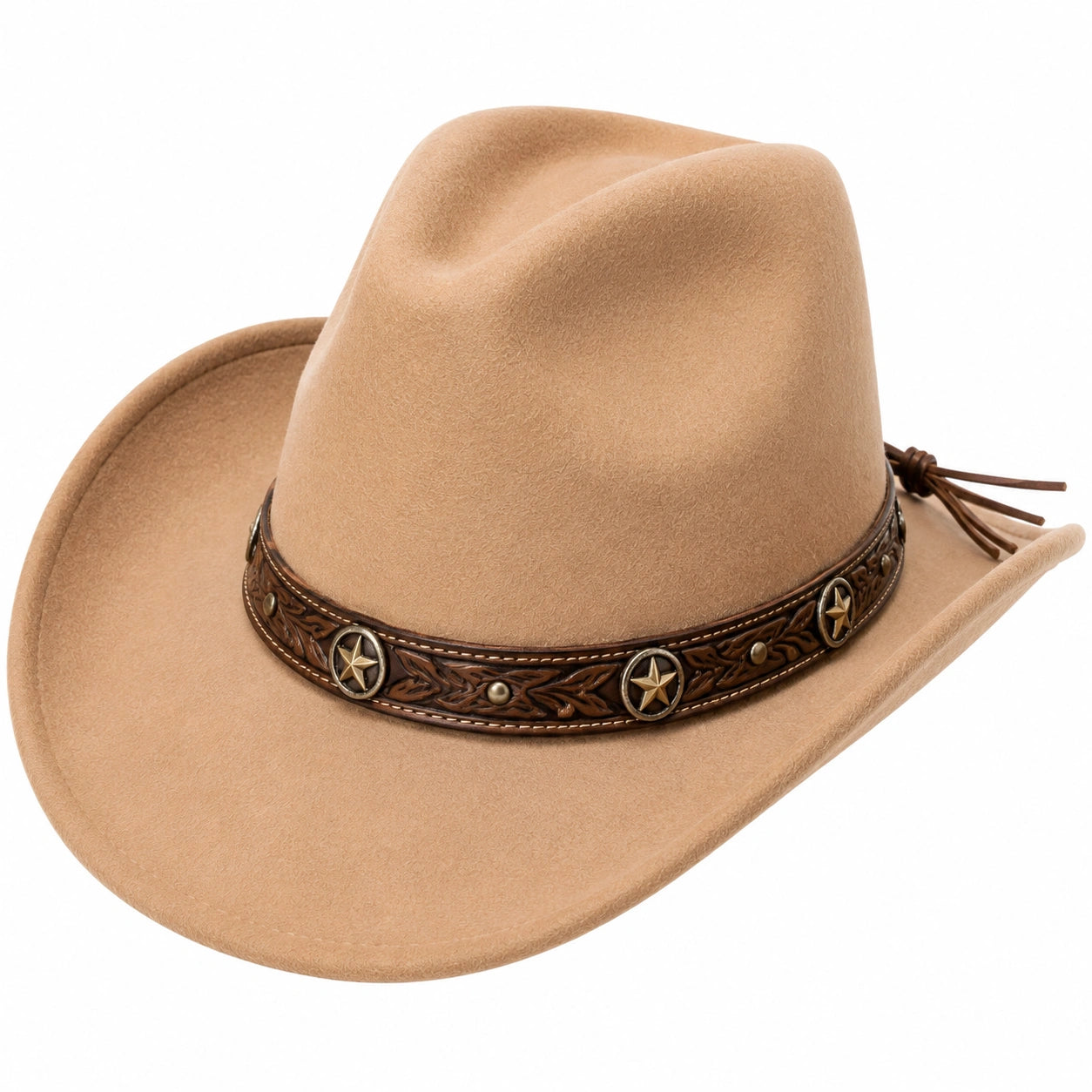 Chapeau cowboy taille unique aspect feutré beige à bande décorative style western