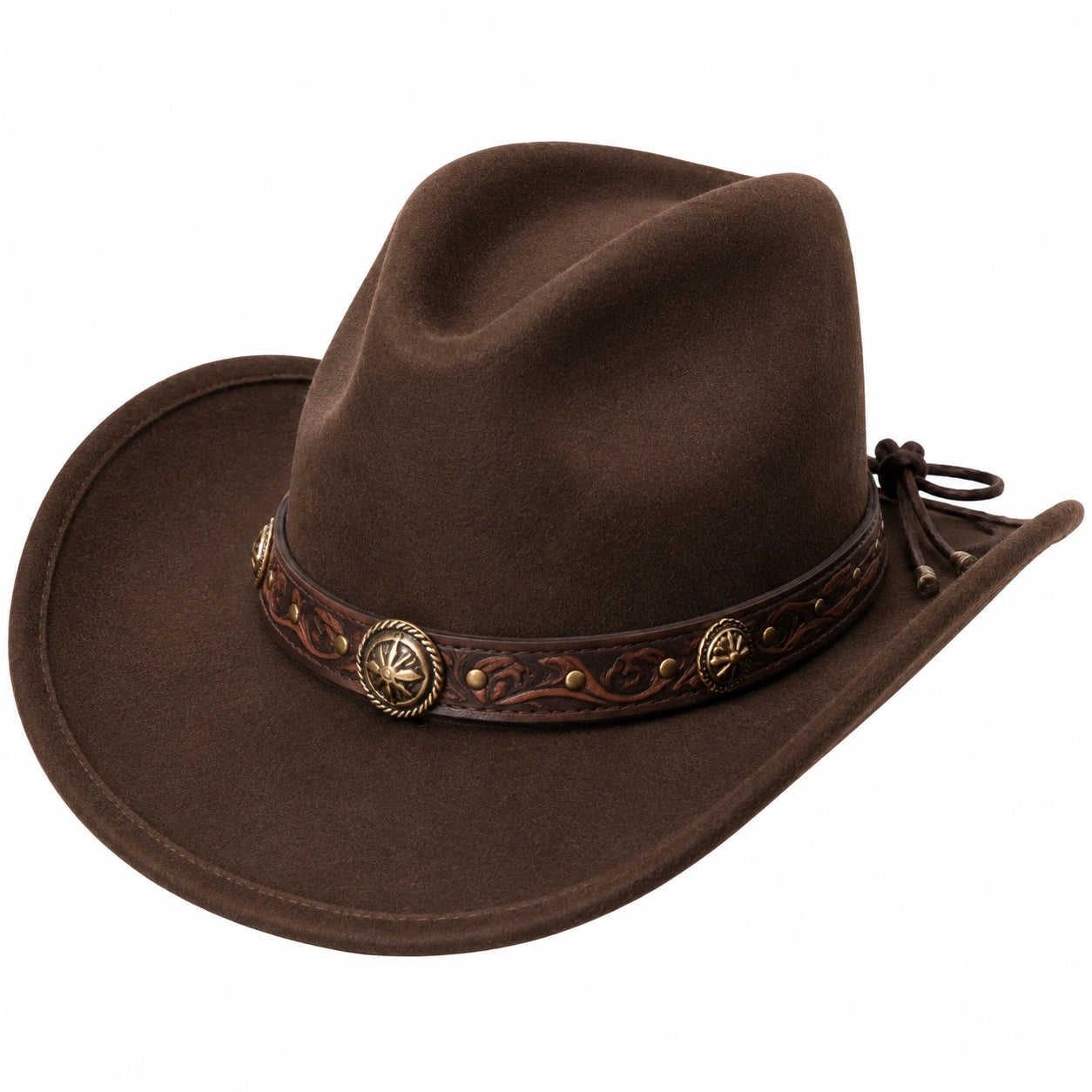 Chapeau cowboy taille unique en feutre brun avec bande décorative style western