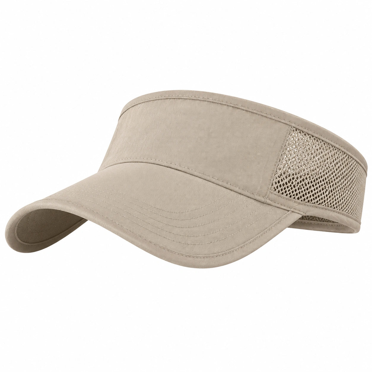 Visière de sport taille unique en tissu beige avec panneaux en maille respirante