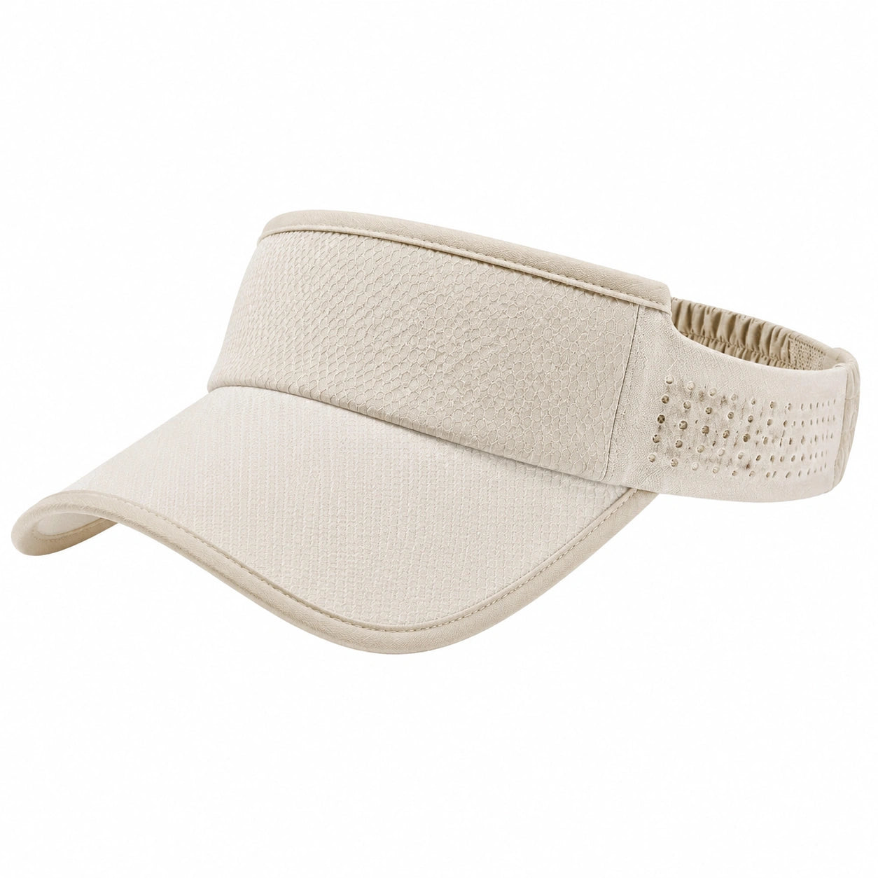 Visière de sport taille unique en tissu texturé crème avec bande élastique